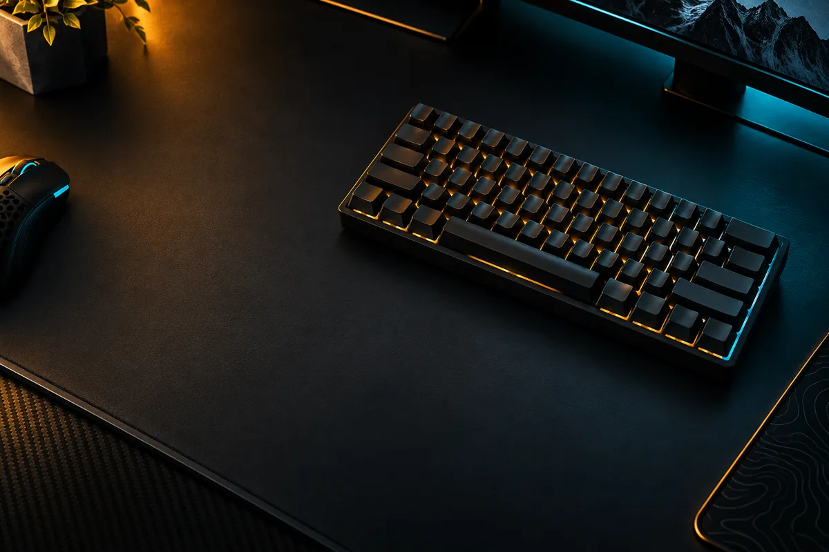 Compact gaming keyboard leaving open space for mouse movement